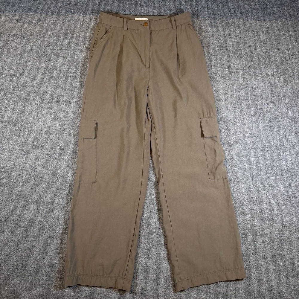 H&M Womens US 6 Pleated Front Wide Leg High Rise Cargo Pants Brown